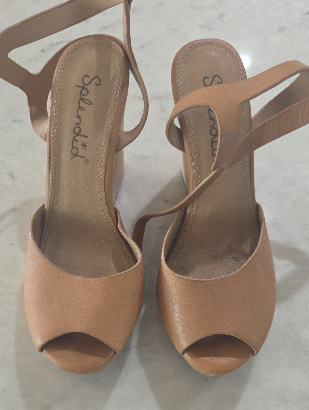 Splendid Camel/Tan Peep-Toe Slingback Heels